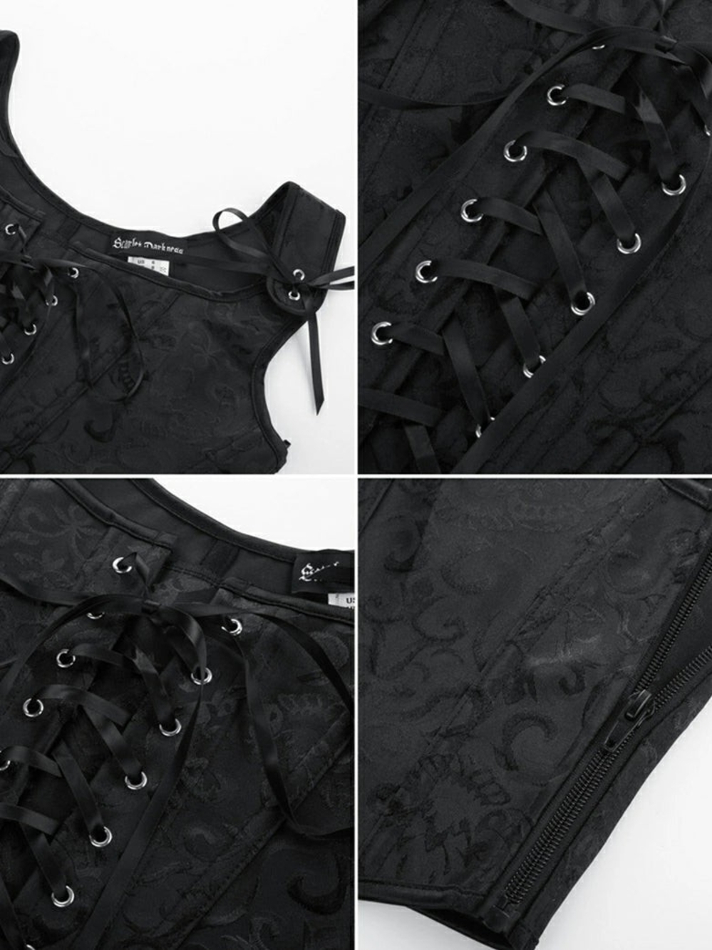 Scarlet Darkness Black Brocade Lace-Up Corset Camisole - Picture 4 of 5